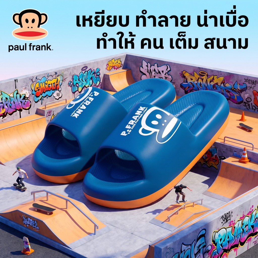 Paul Frank ผู้ชายผู้หญิงรองเท้าแตะฤดูร้อนรองเท้าแตะ EVA น้ําหนักเบารองเท้าสไตล์เรียบง่าย Home Living Flip-Flops