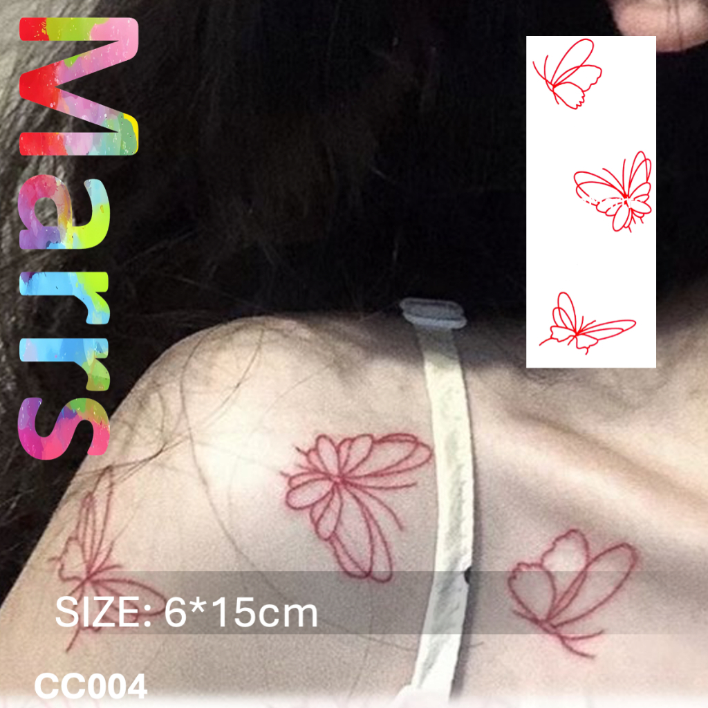 Common Tattoo สติ๊กเกอร์รอยสักชั่วคราว สีสันสวยงาม ติดทนนาน แบบผีเสื้อ CC004