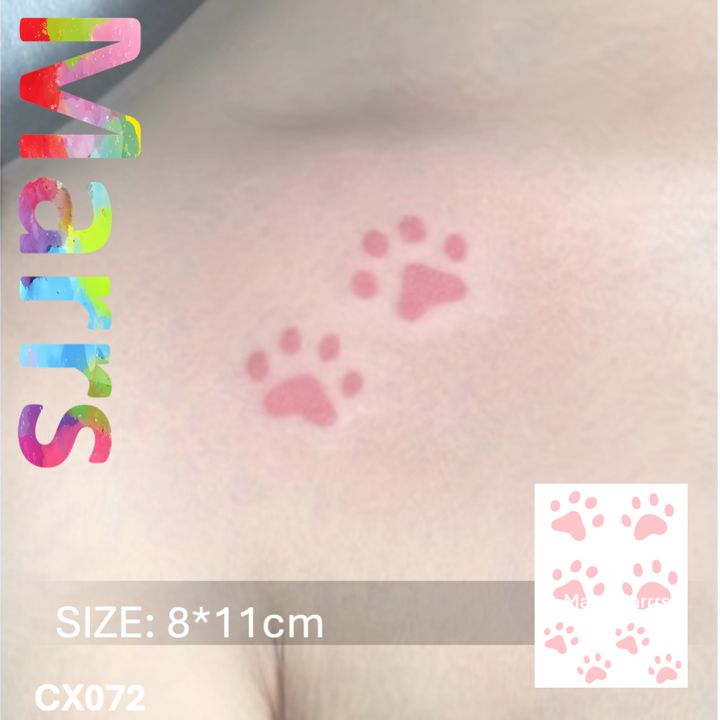 สติ๊กเกอร์รอยสักชั่วคราวสีชมพู อุ้งเท้าแมวลูกสุนัข ติดทน CX072