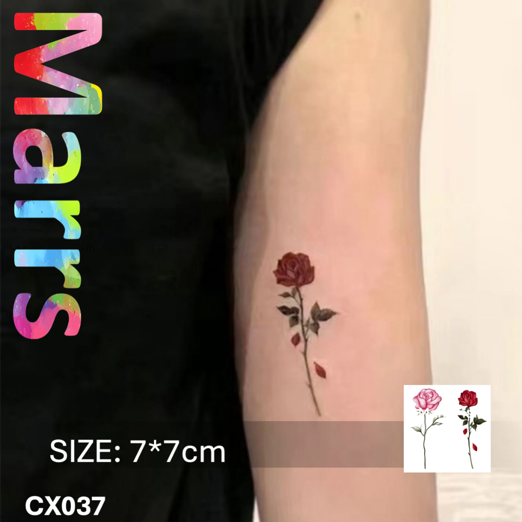 CX037: รอยสักชั่วคราวติดทนนาน, สติ๊กเกอร์รอยสัก, ลายกุหลาบ