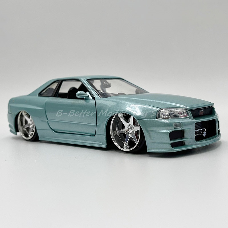 1:24 โมเดลรถDiecastของเล่นFast and Furious Brians Nissan Skyline GT-R BNR34 Miniature Replica