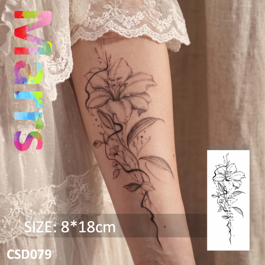 "Vintage Lily" รอยสักชั่วคราว รอยสักปลอมดาว กันน้ํา ลุครอยสักแท้ Body Art สีสันสดใส ทาแล้วถอดง่าย CSD079