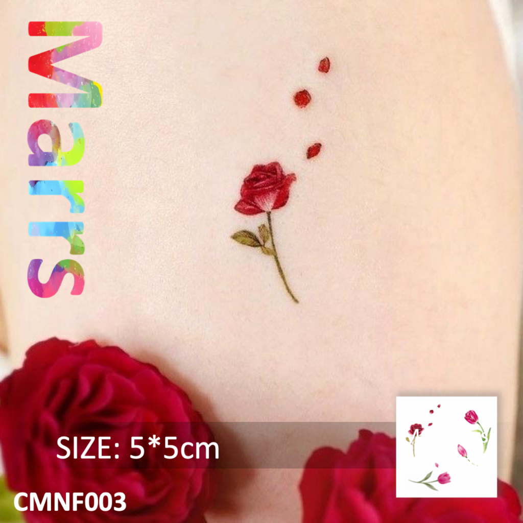 "Tiny Tulip & Rose" รอยสักชั่วคราว รอยสักปลอม ดอกไม้มินิมอล กันน้ํา ลุครอยสักแท้ Body Art สีสันสดใส ทาแล้วถอดง่าย CMNF003