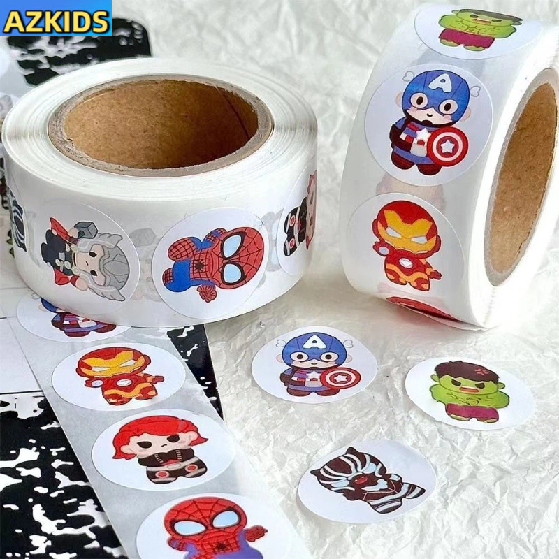 Avengers Spider-Man สติ๊กเกอร์การ์ตูน สติ๊กเกอร์ม้วน คู่มือตกแต่ง เทป Marvel 500 สติ๊กเกอร์/ม้วน