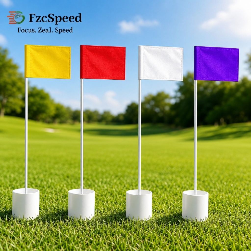 FzcSpeed ชุดถ้วยหลุมกอล์ฟพร้อมเสาธง พลาสติก สีขาว พกพาได้ Golf Hole Cup & Flagstick Set Training Aids สำหรับฝึกพัตในบ้านและสวน