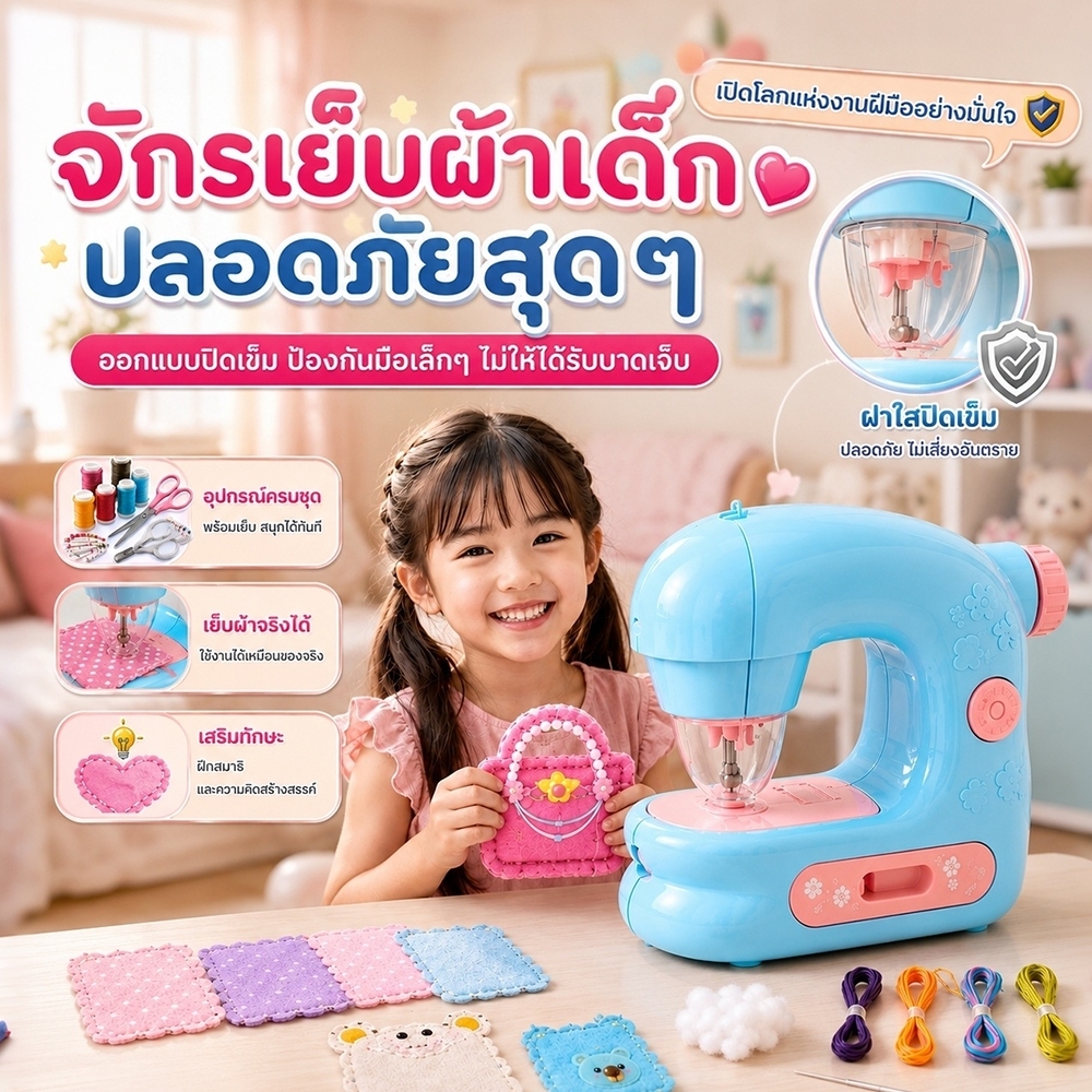 จักรเย็บผ้ามินิ แบบมือถือ DIY ฝาครอบป้องกันเข็ม ลดการสัมผัสเข็ม พร้อมอุปกรณ์ครบชุด เย็บผ้าง่าย งานฝีมือสร้างสรรค์ เสริมจินตนาการและทักษะ