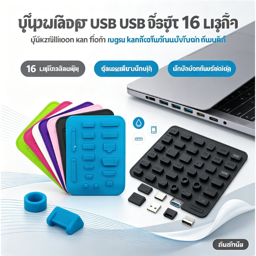 ชุดปิดพอร์ต USB โน๊ตบุ๊ค 16 ชิ้น จุกซิลิโคนกันฝุ่น ยางกันน้ำ ใช้ได้กับคอมพิวเตอร์ทุกยี่ห้อ