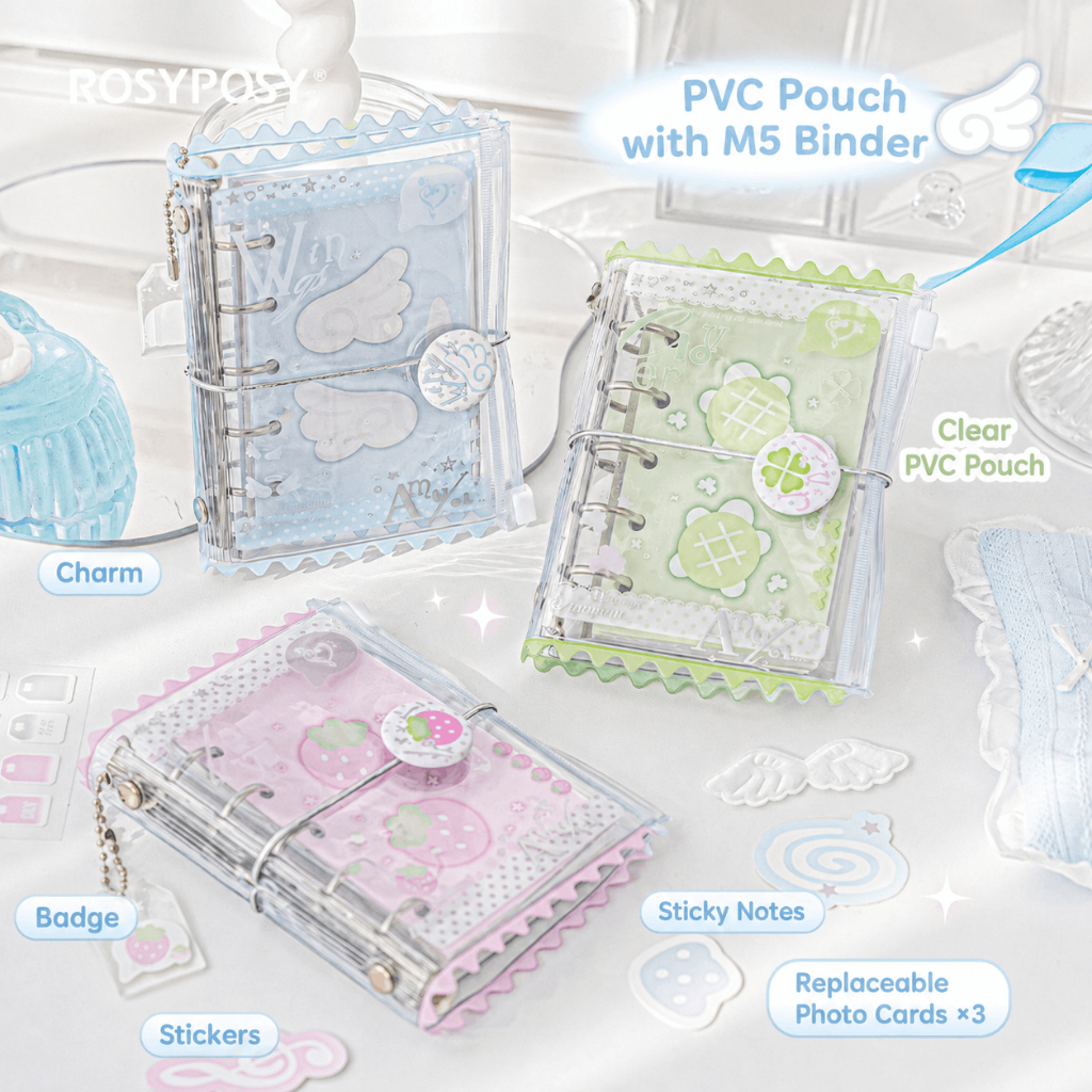 RosyPosy สมุดห่วง M5 Candy Bag ปกใสช่องเก็บของ พร้อมการ์ดใส 3 ใบ เข็มกลัด ไส้สี 72 แผ่น