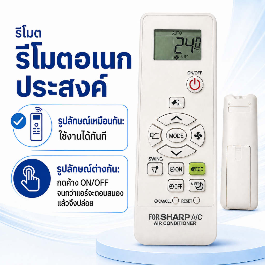 NiLANK รีโมทแอร์ Sharp Universal ใช้กับแอร์ชาร์ปหลายรุ่น รีโมทแอร์ทดแทน ตั้งค่าง่าย ใส่ถ่านใช้งานได้เลย