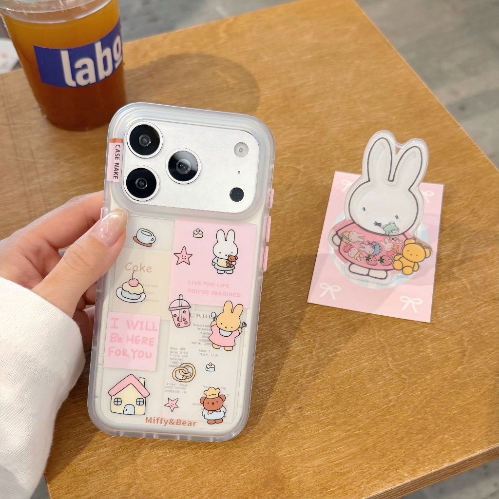 ( 15 - 18PROMAX ) เคสโทรศัพย์ PINK MIFFY ขอบยางนิ่มกันกระแทก Griptok แบบกาวลอกแปะ