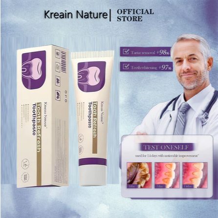 Kreain Nature ยาสีฟันสมุนไพรฟลูออไรด์ ฟอกฟันขาวเร่งด่วน แก้ฟันเหลือง ลดเหงือกอักเสบ 100g