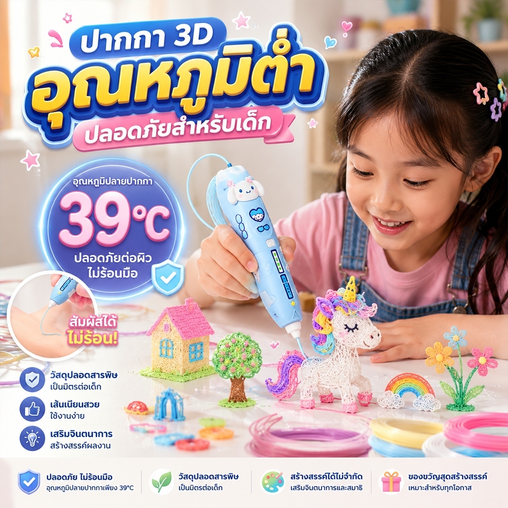 ปากกา 3D DIY เทคโนโลยีพิมพ์อุณหภูมิต่ำพิเศษ ปลอดภัยสำหรับเด็ก เส้น PCL Eco-Friendly สร้างโมเดล 3 มิติ ของเล่น STEAM เสริมจินตนาการ