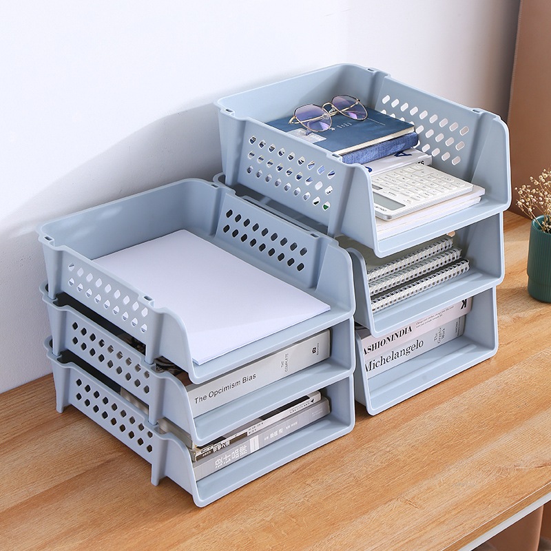 Overlay ชั้นวางแฟ้ม Multilayer Desktop Storage สํานักงานหอพักนักเรียน A4 โฟลเดอร์กระดาษชั้นเก็บ
