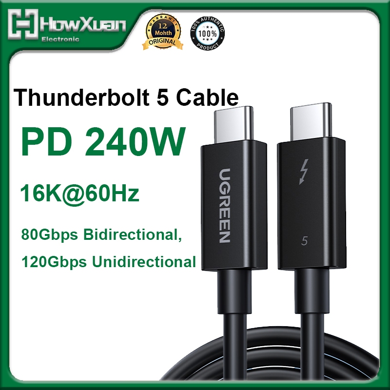 UGREEN 240W 80Gbps Thunderbolt 5 สาย 16K@60Hz 120Gbps สายชาร์จเร็ว E-Marker สาย USB C