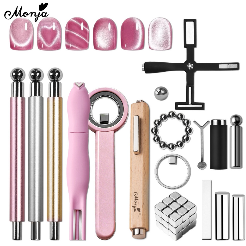 Monja ปากกาแม่เหล็ก 3D สําหรับทําเล็บเจลยูวี หลายเส้น magnetic cat eye nail polish gradient tool