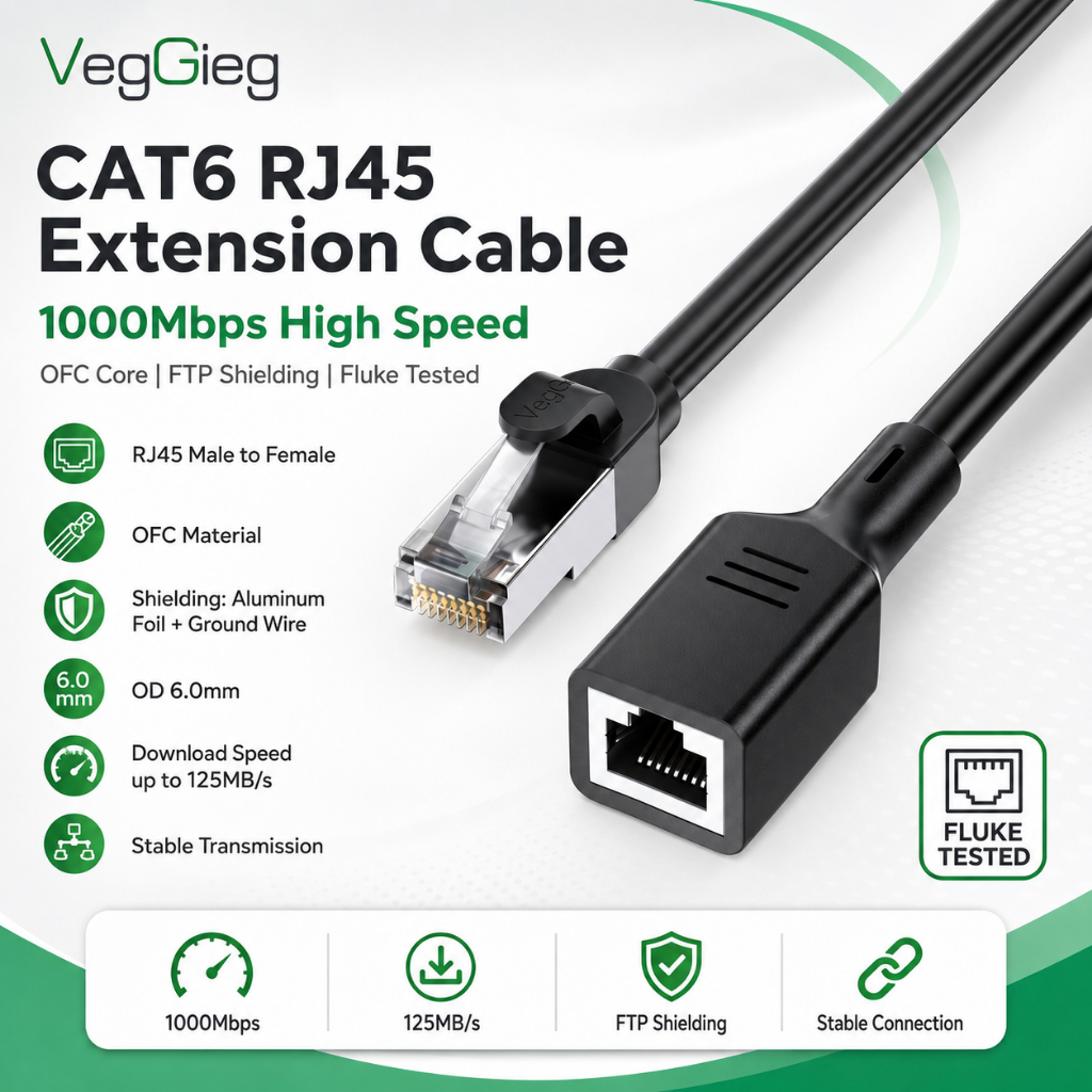 Cat Cat Cat6 ประเภท 6 Gigabit Shielded สายเคเบิลเครือข่ายสายต่อ RJ45 ชายหญิงทองแดงบริสุทธิ์ในครัวเรือนคอมพิวเตอร์ Router การตรวจสอบเครือข่ายขยายสายคู่ VegGieg