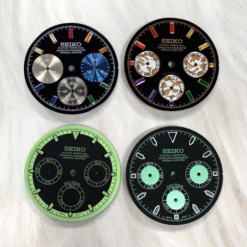 29.5 มม.นาฬิกา Dial Coloured เพชร Studs Dial/สีเขียว Luminous เล็บ Dial สําหรับ VK63 Quartz Movement