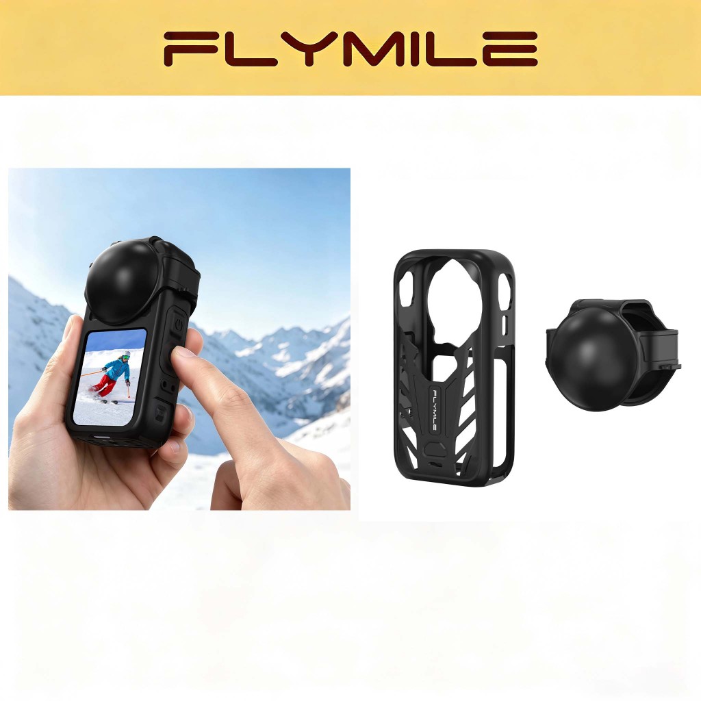 Flymile เคสซิลิโคนสําหรับ Insta360 X6 ป้องกันรอยขีดข่วนพร้อมรูสํารองมาพร้อมกับฝาครอบเลนส์สําหรับเล่นสกีกีฬากลางแจ้ง Vlogging