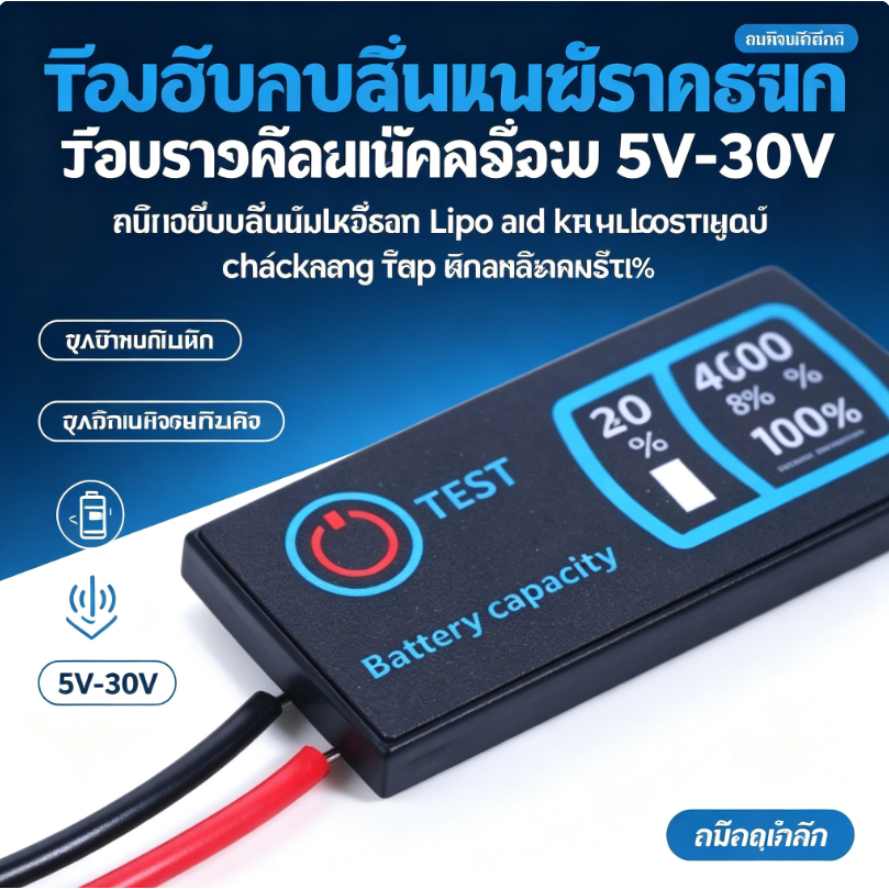 ตัวแสดงระดับแบตเตอรี่อเนกประสงค์ 5V-30V สำหรับลิเธียม Lipo และกรดตะกั่ว เช็ค่างดันและเปอร์เซ็นต์
