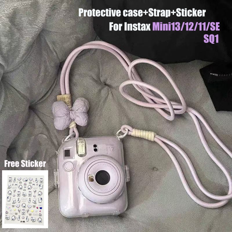 เคสป้องกันกล้องพร้อมสายรัดโบว์สําหรับ Instax Mini13 / Mini12 / Mini11/ MiniSE /SQ1 อุปกรณ์เสริมสําหร