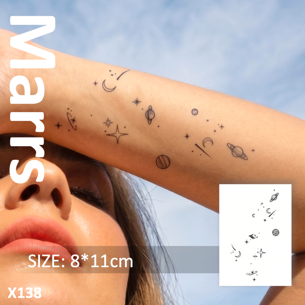NEW Technology Magic ติดทนนาน 2 สัปดาห์ รอยสักกึ่งถาวร รอยสักชั่วคราว สติ๊กเกอร์รอยสัก ปลอม "Planets and Stars",X138