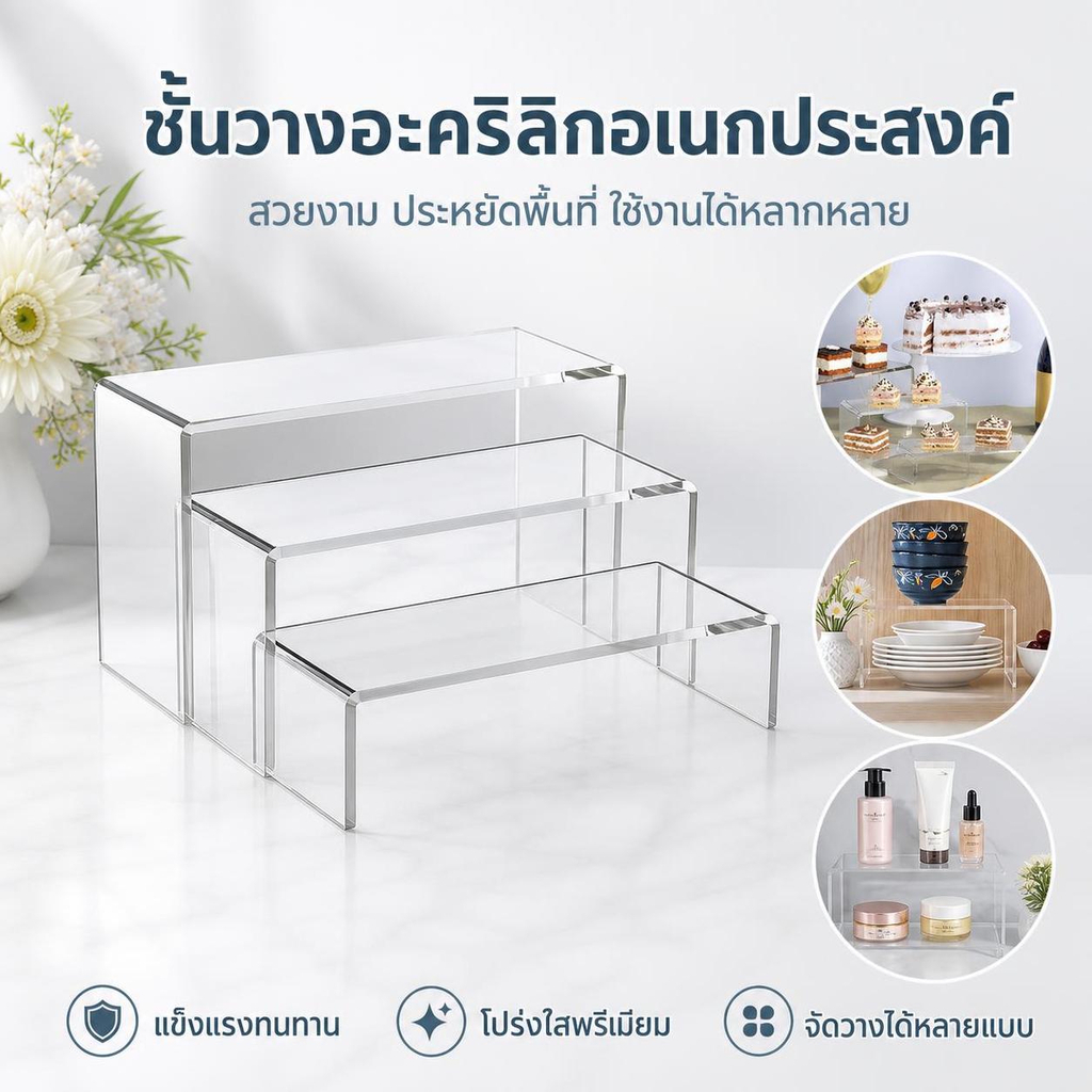 SKTH ชั้นวางจอแสดงผลอะคริลิคหลายชั้นโปร่งใส Desktop Storage Ra สําหรับเครื่องเขียนเครื่องสําอางอุปกรณ์สํานักงาน SKK