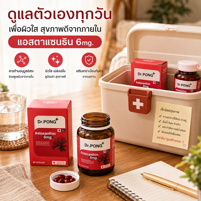 แอสตาแซนธิน อาหารเสริมบํารุงผิว - กันแดดจากอินอิน ลดริ้วรอย สารต้านอนุมูลอิสระ 30 แคปซูล