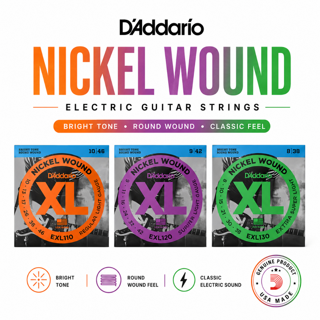 D’Addario XL Nickel Wound สายกีตาร์ไฟฟ้า EXL110 / EXL120 / EXL130 ขนาด 10-46 / 9-42 / 8-38 เสียงใส เล่นลื่น คลาสสิก Made in USA