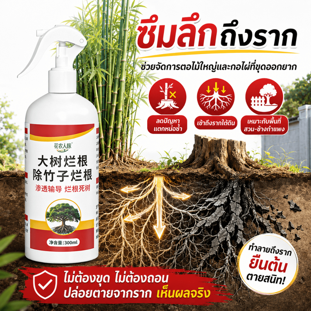 ถึงราก ลดการแตกหน่อซ้ำ ยาฆ่าต้นไม้ใหญ่ ยาฆ่าตอไม้ สารกำจัดกอไผ่ ใช้ในฤดูฝนได้ ไม่ต้องขุดให้เหนื่อย