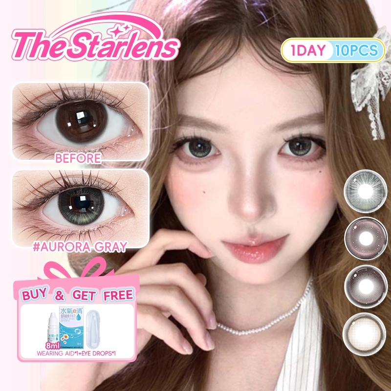 Starlens 10 ชิ้นคอนแทคเลนส์สําหรับ 1 วันใช้สีดํา/สีเทา/สีน้ําตาล 14.2-14.5 มม.ตาโตเกรด 0-8
