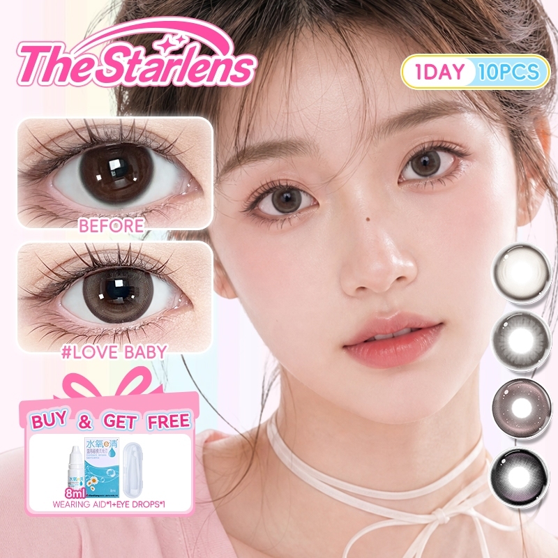 Starlens 10 ชิ้นคอนแทคเลนส์สําหรับ 1 วันใช้สีน้ําตาล/ชมพู DIA14.2-14.5 มม.ตาโตเกรด 0-8