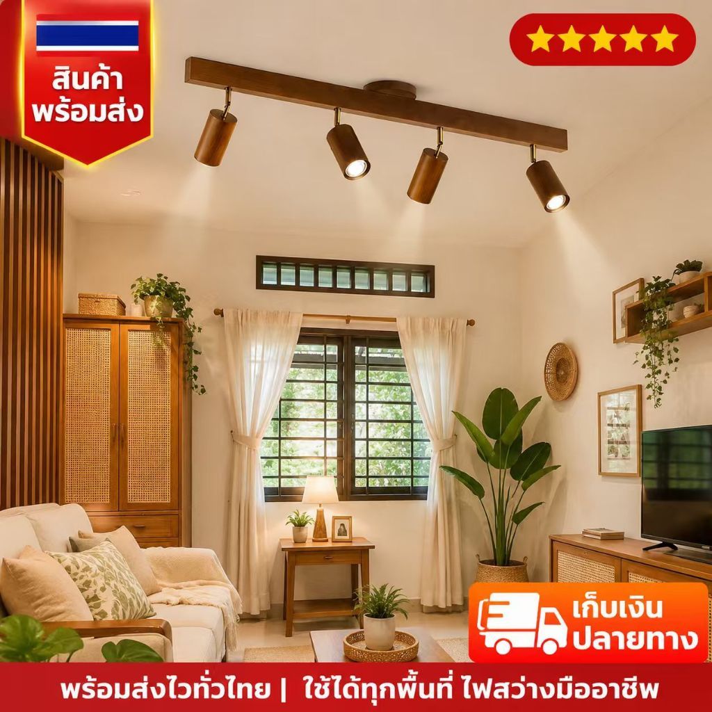 KJATCLY E27 โคมไฟราง LED วัสดุไม้ธรรมชาติ แถมหลอดไฟฟรี ติดตั้งง่าย ไฟตกแต่ง เหมาะห้องรับแขก ห้องนอน ระเบียง