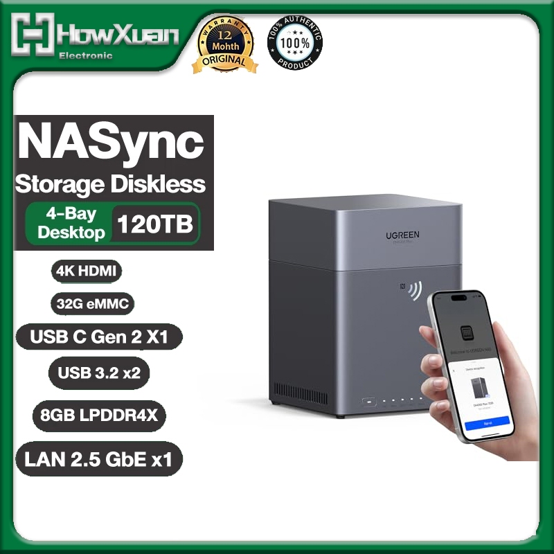 UGREEN NAS DH4300 Plus 8G 4-Bay Desktop NASync รองรับความจุ 120TB (Diskless) Remote Access AI Photo 
