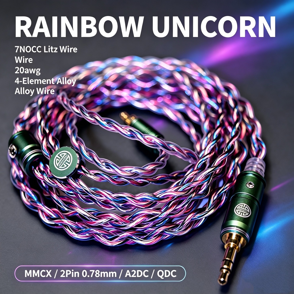 HAKUGEI RAINBOW UNICORN 4-Element ลวด 7NOCC Litz ลวด 20awg HiFi หูฟังอัพเกรดสาย MMCX 2Pin 0.78 มม.A2DC QDC