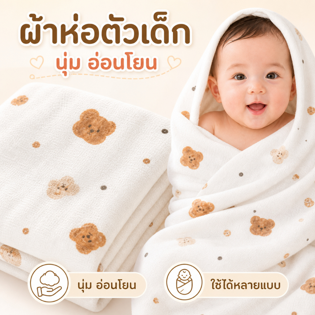 ผ้าห่มเด็ก ผ้าฝ้าย นุ่มสบาย ใช้เป็นผ้าห่อตัวหลังอาบน้ำหรือคลุมเล่น ซับน้ำดี แห้งไว สำหรับเด็กอ่อน