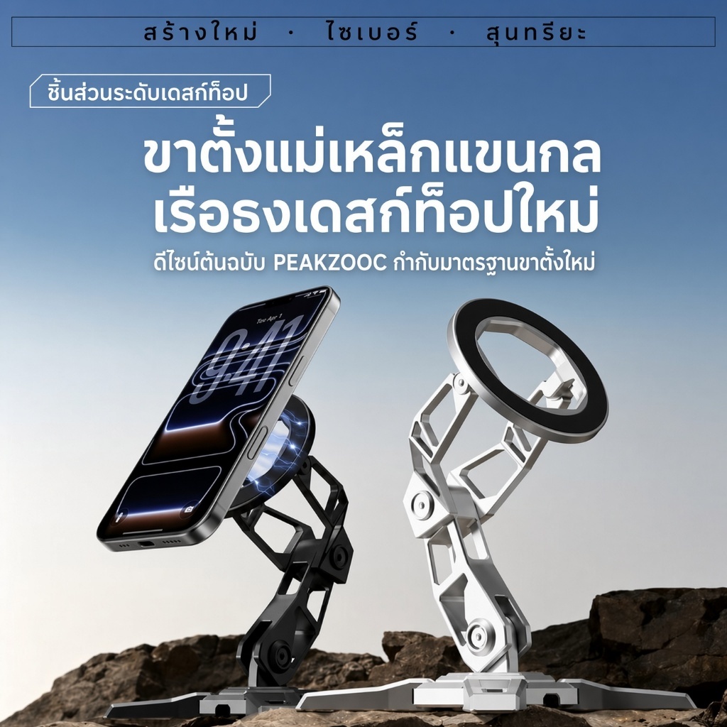 PEAKZOOC โลหะแขนกลแม่เหล็กขาตั้งโทรศัพท์ปรับได้ที่วางโทรศัพท์สําหรับ iPhone โทรศัพท์ Android แท็บเล็ต iPad