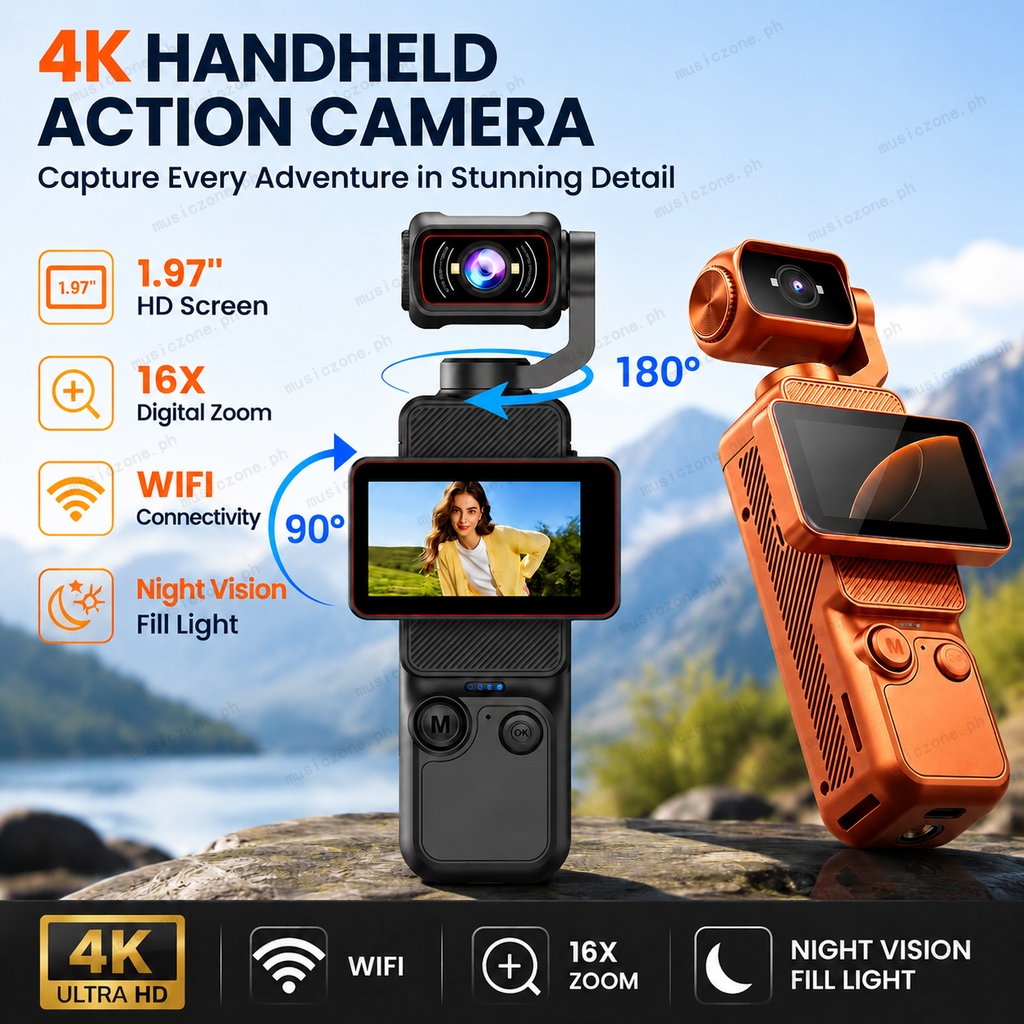 กล้อง Vlog กระเป๋า 4K HD, หน้าจอหมุนได้แบบพลิกได้ 1.97 นิ้ว 180° กล้องมือถือขนาดเล็กเลนส์หมุนได้สําหรับการเดินทาง วิดีโอบล็อก