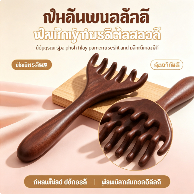 หวีนวดศีรษะ หวีซี่ห่างด้ามยาว หวีกัวซานวดหัว อุปกรณ์สปาผ่อนคลาย บำรุงเส้นผมและหนังศีรษะ