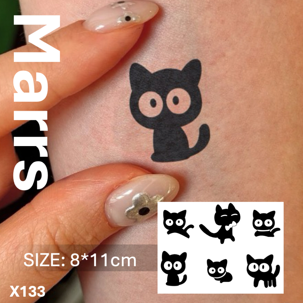 สติ๊กเกอร์รอยสัก แบบชั่วคราว ติดทนนาน 2 สัปดาห์ ลายหกลูกแมว X133