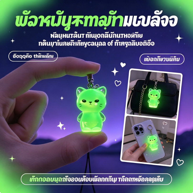 พวงกุญแจแมวเรืองแสง น่ารักสไตล์เกาหลี จี้ห้อยกระเป๋า ของแต่งมือถือ เรซิ่นเรืองแสงในที่มืด ของขวัญวันเกิดสำหรับผู้หญิงและเด็ก