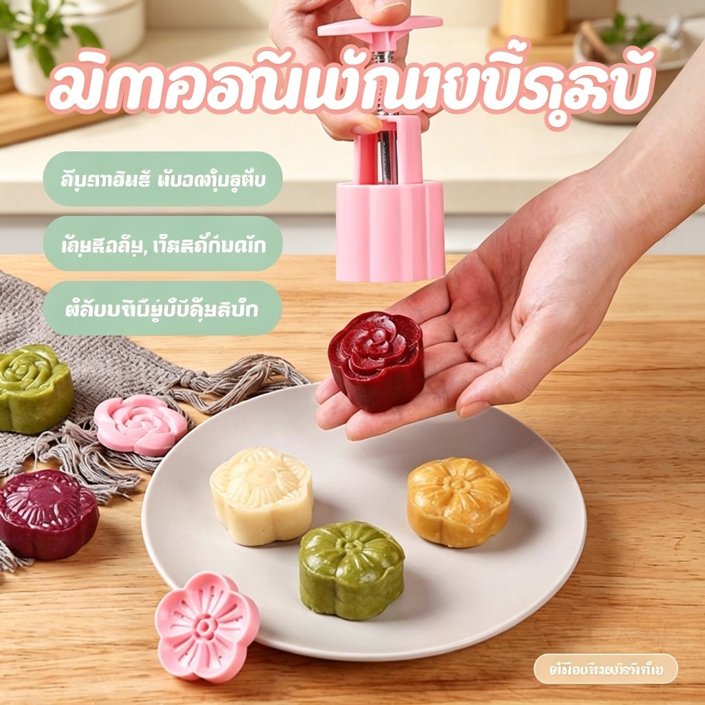5 ชิ้น Mooncake Mould ตกแต่งคุกกี้ดอกไม้ Pastry Moon เค้ก DIY ดอกไม้แม่พิมพ์