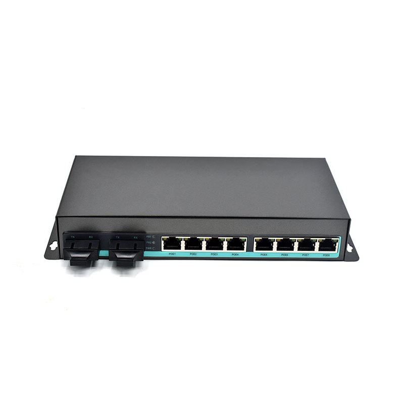 1000Mbps 8-Port RJ45 Unmanaged Gigabit Ethernet PoE to Fiber Media Converter 2 SC Fiber Uplinks 25.4
