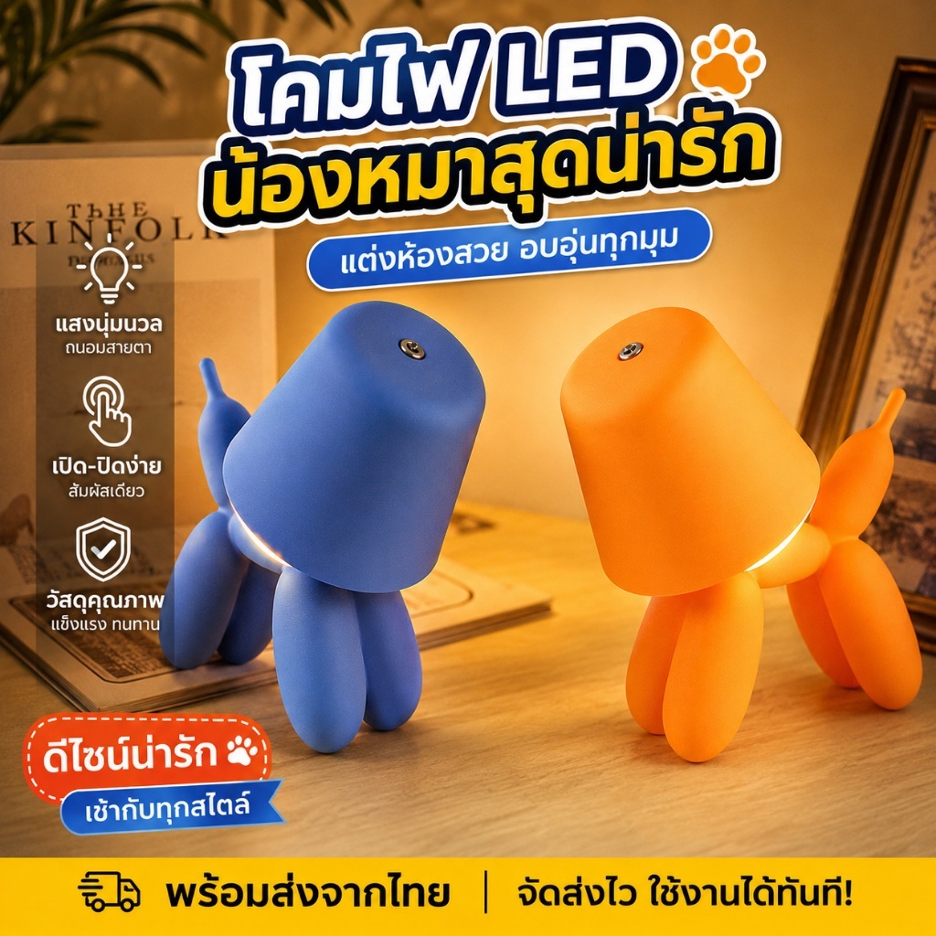 โคมไฟตั้งโต๊ะรูปทรงบอลลูนสุนัข, ไฟกลางคืน LED, การออกแบบความงามสไตล์อิน, ไฟตกแต่งห้องนอน, ของขวัญน่ารัก