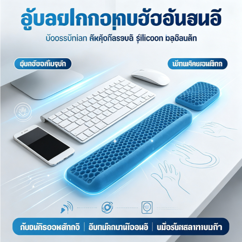 แผ่นรองข้อมือคีย์บอร์ดและเมาส์ เพื่อสุขภาพ หลักสรีรศาสตร์ ซิลิโคนกันลื่น รองรับข้อมือลดอาการปวดล้า สำหรับทำงานและเล่นเกม