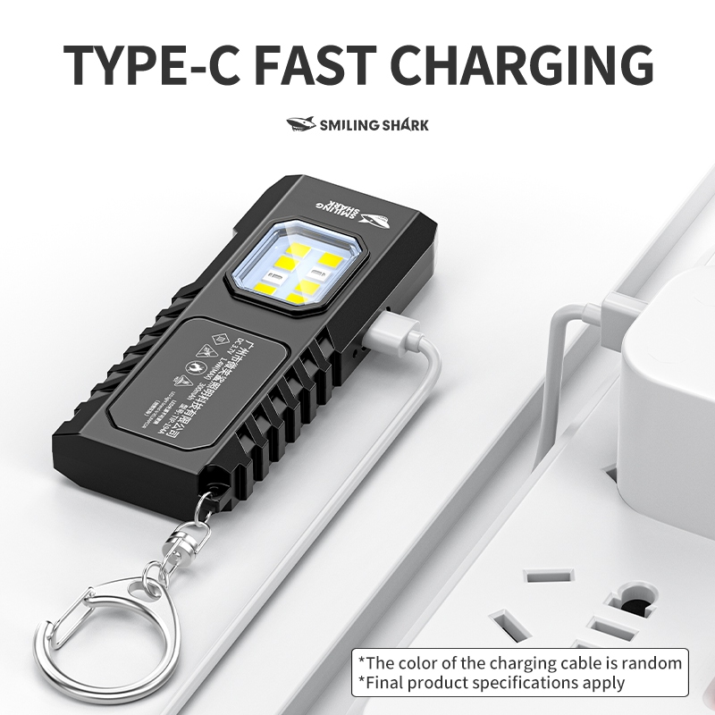 SMILING SHARK ไฟฉายขนาดเล็ก LED พวงกุญแจแม่เหล็กไฟฉายขนาดเล็ก 5 โหมดสีแดงแฟลชสีฟ้า Type-c ชาร์จพ็อกเก็ตกันน้ํากลางแจ้งฉุกเฉิน TIP194 — صورة 7