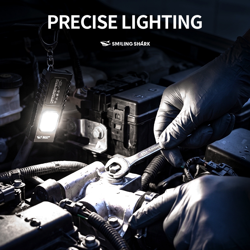 SMILING SHARK ไฟฉายขนาดเล็ก LED พวงกุญแจแม่เหล็กไฟฉายขนาดเล็ก 5 โหมดสีแดงแฟลชสีฟ้า Type-c ชาร์จพ็อกเก็ตกันน้ํากลางแจ้งฉุกเฉิน TIP194 — صورة 2