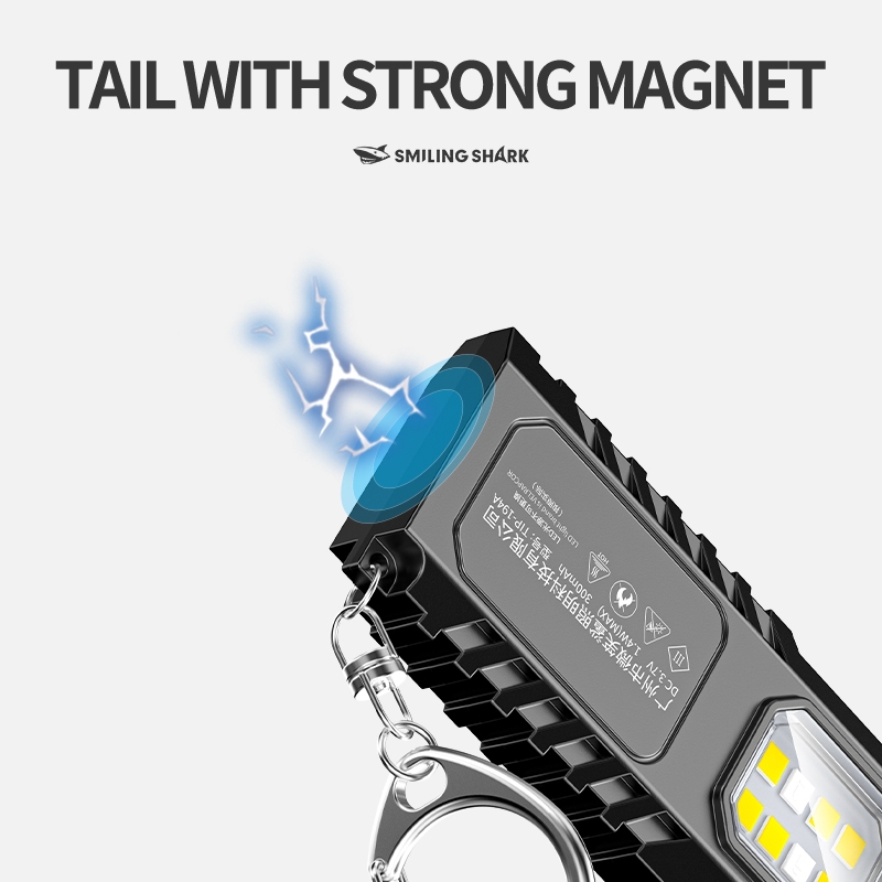 SMILING SHARK ไฟฉายขนาดเล็ก LED พวงกุญแจแม่เหล็กไฟฉายขนาดเล็ก 5 โหมดสีแดงแฟลชสีฟ้า Type-c ชาร์จพ็อกเก็ตกันน้ํากลางแจ้งฉุกเฉิน TIP194 — صورة 5