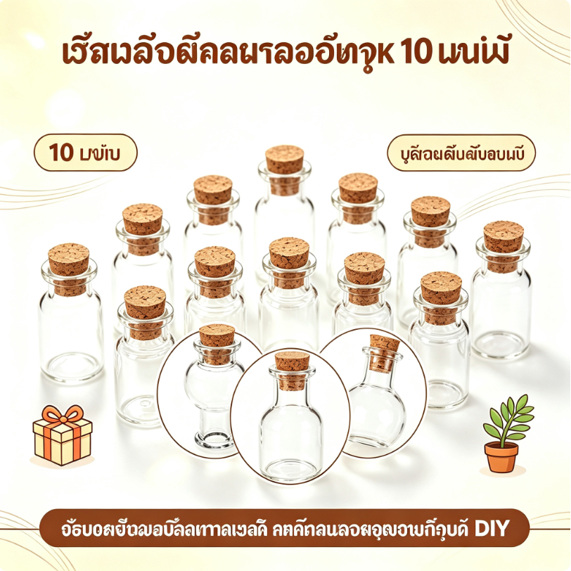 ขวดแก้วจิ๋วพร้อมจุกไม้ก๊อก 10 ชิ้น ขวดยาจิ๋ว ขวดโหลแก้วเล็ก สำหรับใส่ของขวัญงานแต่งงาน จัดสวนถาด และงานประดิษฐ์ DIY