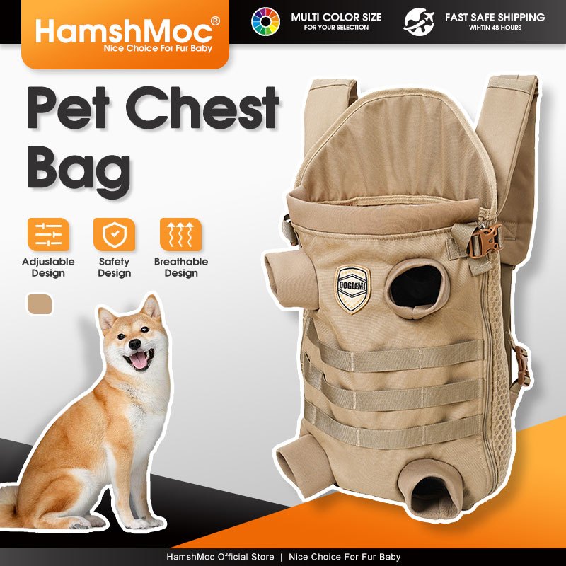 HamshMoc ด้านหน้าสุนัขกระเป๋าเป้สะพายหลังปรับสัตว์เลี้ยง ค มาถึง ขาออกง่ายพอดีระบายอากาศแฮนด์ฟรีสําหรับการเดินทางเดินป่าตั้งแคมป์สําหรับสุนัขขนาดเล็กแม