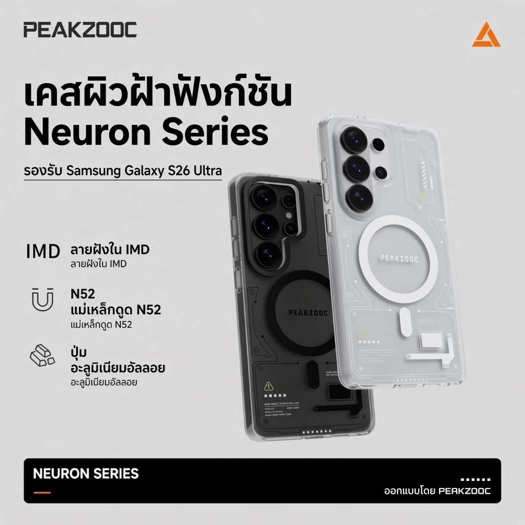 PEAKZOOC Neuron Series Frosted สําหรับ Samsung Galaxy S26 Ultra N52 MagSafe IMD รูปแบบปุ่มอลูมิเนียม Matte Anti-Fingerprint กล้องยก